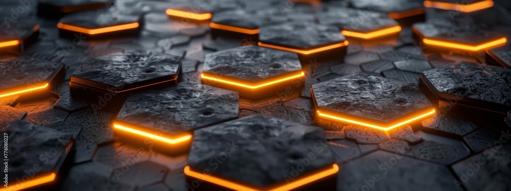 Poster 2d dark matte 3d hexagon with glow between tiles