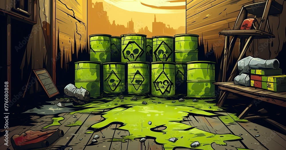 Wall mural nuklear toxic wall cartoon illustration  - Wall murals