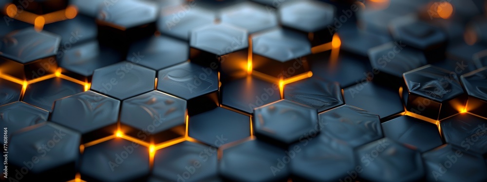 Poster 2d dark matte 3d hexagon with glow between tiles