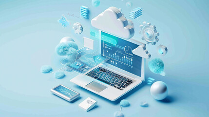 Modern Digital Online Marketing Concept on Blue Background: Connecting Global Networks for Strategic Business Growth and Web Advertising