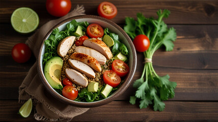 Healthy salad bowl with quinoa. AI generative