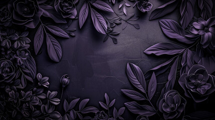 Elegant purple metallic background with leaves and space for text