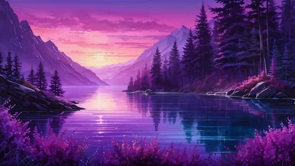 Rolgordijnen a purple sunset. Generative AI © 영은 이