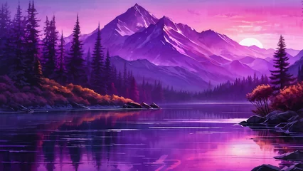 Türaufkleber a purple sunset. Generative AI © 영은 이