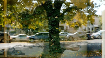 Reflections in a Window A Stereotype Photography of a Tree and a Womans Face - 776085047
