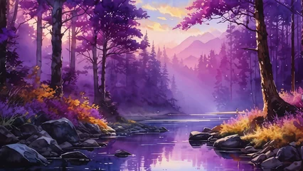 Zelfklevend Fotobehang a purple sunset. Generative AI © 영은 이