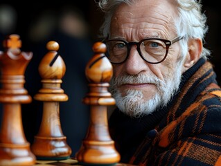An Old Man in Contemplation A Chess Game - 776085415