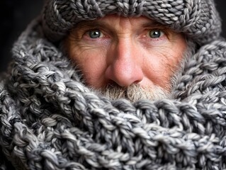 Elderly Man in Woolly Beanie and Scarf A Portrait of Maturity and Wisdom - 776085467