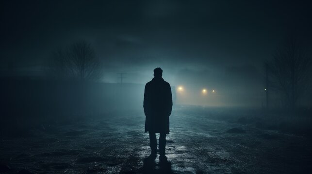 A man stands alone, embodying solitude and mystery
