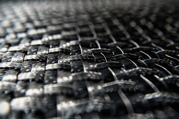 Fototapeta premium A close-up carbon fiber texture presenting a 3D feel, emphasizing the interwoven strands used in performance materials