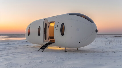 Futuristic Pod Home in Snow Scenes with Octopus Design