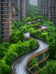 Urban Road in Shaanxi China with Green Spaces - obrazy, fototapety, plakaty