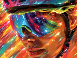 Vibrant Cycling Art A Photo Illustration of a Woman in Bright Colors