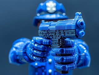 Blue Toy Police with Gun in Play World