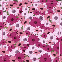 Silk scarf design. square Pink floral scarf pattern.Beautiful and charming floral design for textile. Pink Flowers Hijab scarf, foulard, shawl or carpet pattern