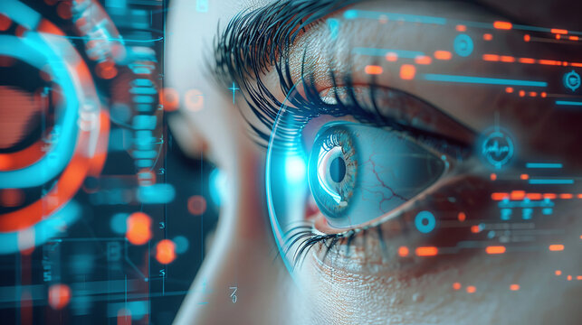 ascii human eye being scanned, eye ID, digital ID control, matrix style, metaverse