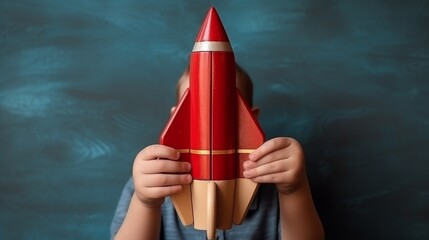 Launch of a red rocket space background - obrazy, fototapety, plakaty