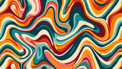 Fototapeta na wymiar Groovy hippie 70s backgrounds. Waves, swirl, twirl pattern. Twisted and distorted vector texture in trendy retro psychedelic style. Y2k aesthetic. Vector