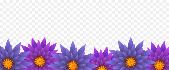 Border or frame of flowers. Vector illustration isolated on transparent background.