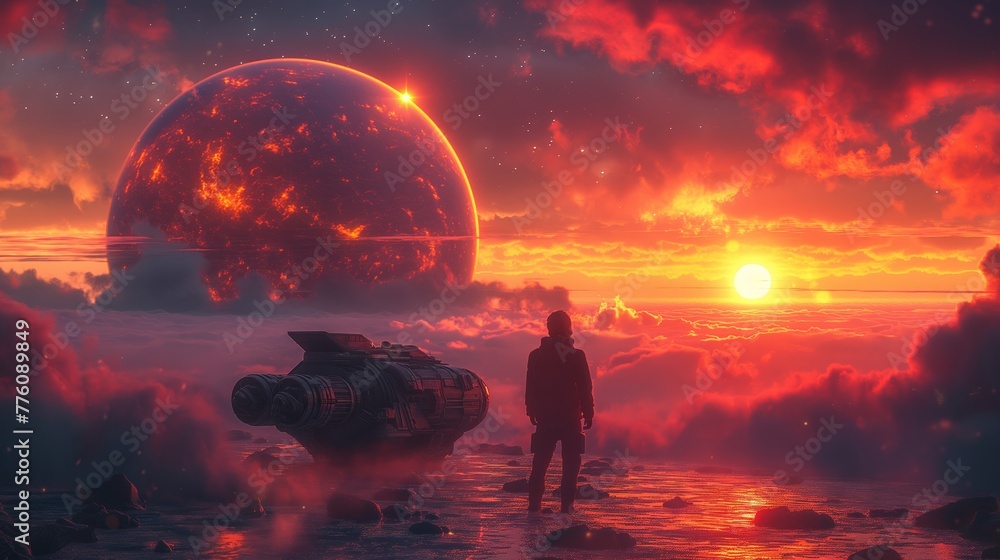 Canvas Prints man standing in front of spaceship on the ground