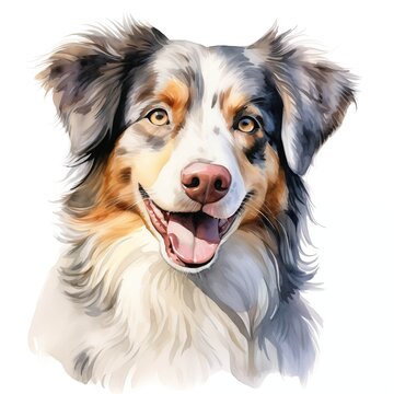 Australian shepherd. Australian shepherd dog clipart. Watercolor illustration. Generative AI. Detailed illustration.