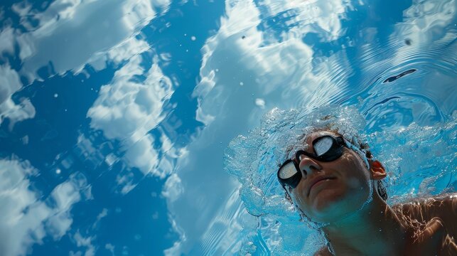 Backstroke under the open sky, watching clouds drift by