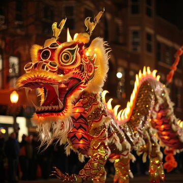 Chinese New Year dragon parade, streets alive, fortune favored