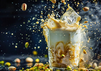 Coffee and Milk Splash with Pistachios