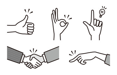 いろいろな手のポーズイラストセット　ハンドサイン