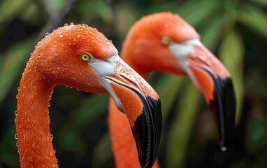 Majestic Flamingos with Water Droplets