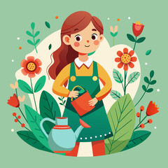 illustration-girl-with-watering-can-and-a-flower