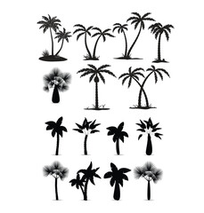 tree icon set black and white - eps 10