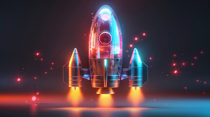 illustration of rocket about to launch, rocket toy, 3D render style, neon colors - obrazy, fototapety, plakaty