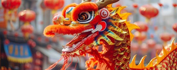 Lunar New Year dragon dance, streets alive, fortunes favored