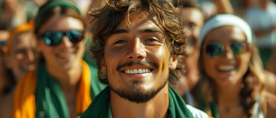 Enthusiastic Fans in Green and White Attire Celebrating Soccer Team's Victory with Chants and Cheers. Concept Sports Fans, Celebrations, Victory, Soccer Team, Enthusiasm