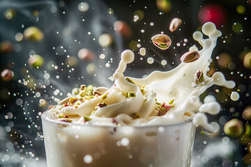 Spectacular Milk Splash with Pistachios Mid-Air