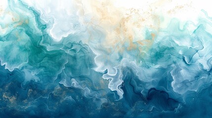 Abstract watercolor textile design, blending aquatic blues and greens for a fluid, serene wallpaper Dreamy aesthetic