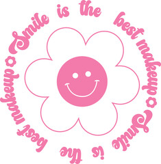 Retro groovy smiley daisy flowers 
Typography print for girl