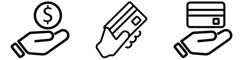 collection of credit card icons, Hand swipe credit card during purchase flat icon for apps and websites