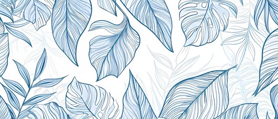 Hand drawn leaf wallpaper of tropical leaves, leaves branch, monstera plant, leaves in hand drawn pattern. Designed for banners, prints, decorations, textiles.