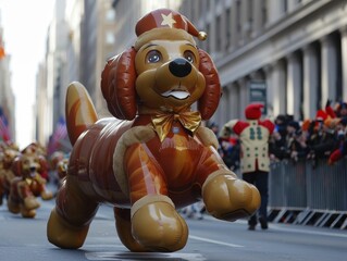 Thanksgiving Day parade, balloons and bands, gratitude on display