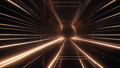 Dynamic image of golden lines converging to create an illusion of high-speed movement through a tunnel