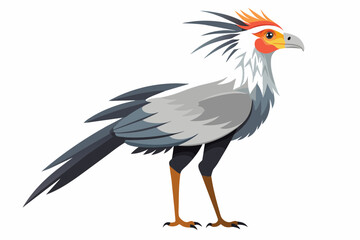 Simple  secretary bird, silhouette black, on white  background  