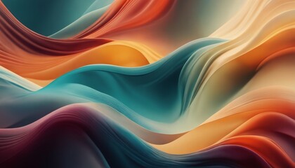 A digital abstract artwork featuring smooth waves of vibrant colors gracefully flowing with a sense of motion and fluidity - obrazy, fototapety, plakaty