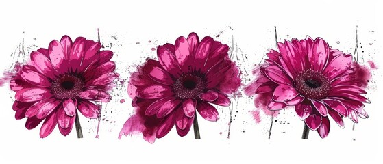 Isolated gerbera flower in bright pink magenta color. Hand-drawn contour lines and strokes. Modern element for design. Gerber Daisy sketch illustration. - obrazy, fototapety, plakaty