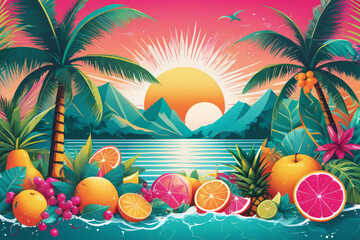 Fototapeta na wymiar summer background with palm trees