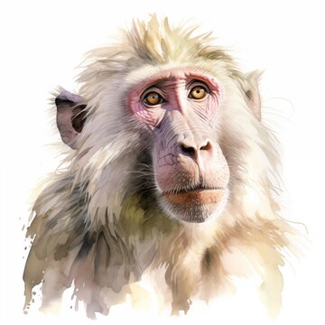 recommend clip art: Baboon monkey. Baboon clipart. Safari African nature animal. Watercolor illustration. Generative AI. Detailed illustration.