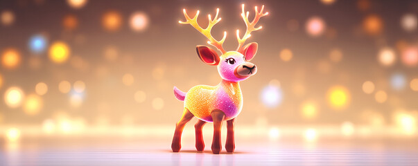 A cute cartoon deer character and have horn on his head bokeh and blurred background bottom view