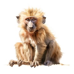 Baboon monkey. Baboon clipart. Safari African nature animal. Watercolor illustration. Generative AI. Detailed illustration.