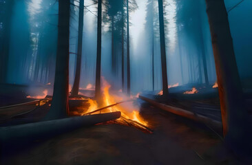 Disaster. Forest fires. The spread of fire through the forest.